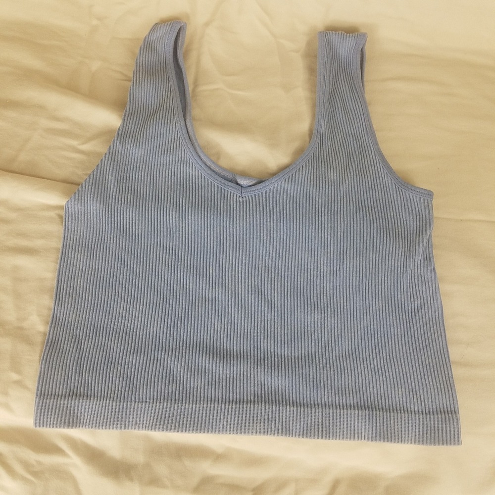 Suzette Collection Ribbed Tank Top Womens M/L Blue Excellent Seamless Crop Scoop